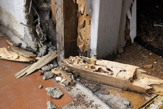 Termite-damaged wooden structure in a home, illustrating the need for termite control services provided by Termite Lawn and Pest in Altamonte Springs, FL.