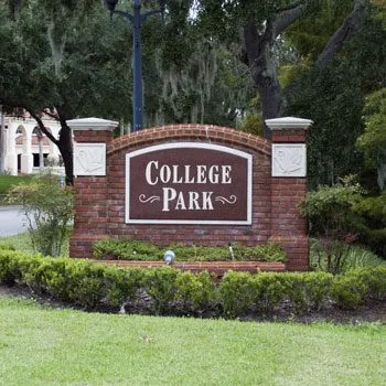 A brick sign with "College Park" written on it, representing the community served by Termite Lawn and Pest's pest control services in College Park.