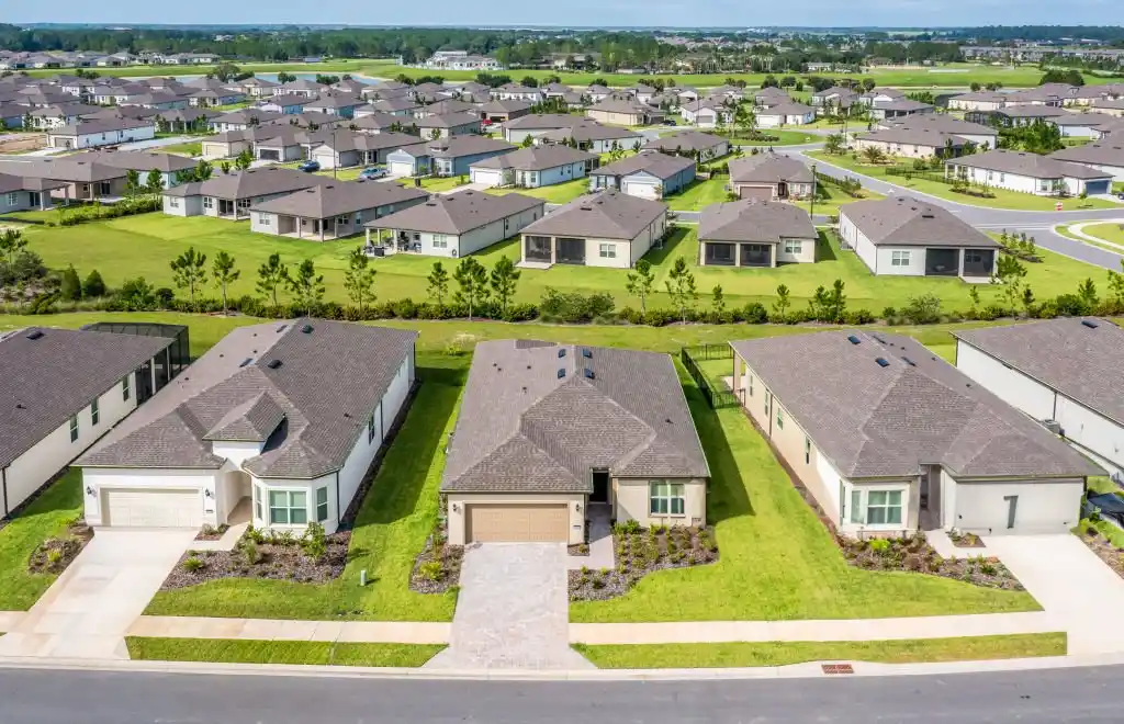 Aerial view of well-maintained suburban lawns in Winter Springs, highlighting the effectiveness of professional lawn care services.