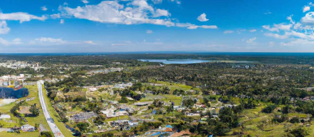 An aerial view of the College Park area, showcasing residential neighborhoods and greenery, representing the service area of Termite Lawn and Pest's lawn care and pest control services in College Park.